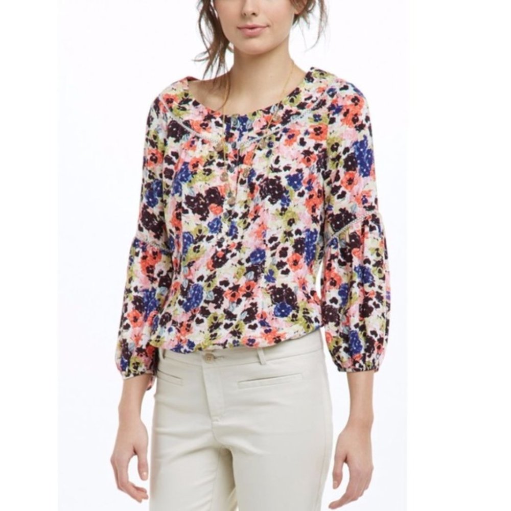 Anthropologie Maeve Floral Peasant Blouse Top 6